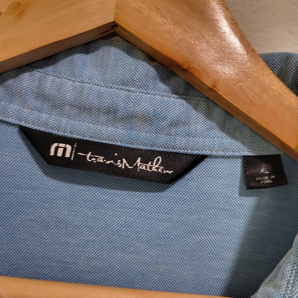 Travis Mathew Cabana Blue Knit Polo Shirt Wrinkle Resident Stretch 1MU116 XL - Picture 6 of 10